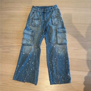 Acne studios cargo jeans with fray details and zipper